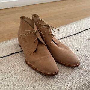 Gabriela Heart Tan Suede Chukka Boots with inlay Heel